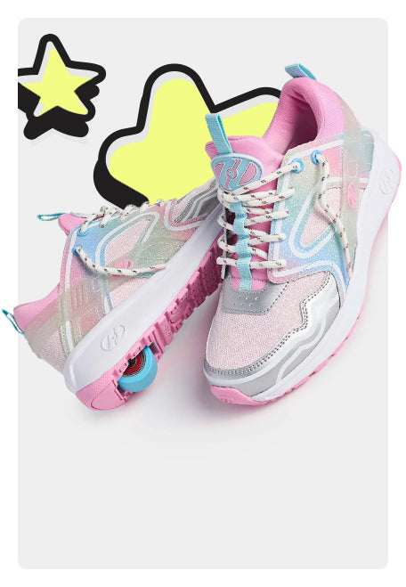 Colorful Adult Heelys for Women roller shoes with star designs on a white background